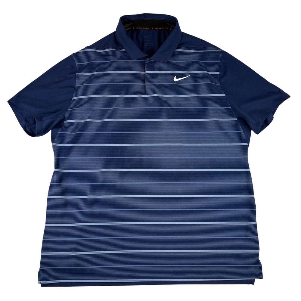 Nike‎ Polo Shirt Mens XL Navy Blue Tiger Woods Dri-FIT Striped Golf DR5318-410